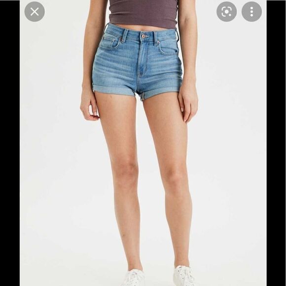 EUC AMERICAN EAGLE SUPER SUPER STRETCH HI-RISE SHORTIE DENIM SHORTS SIZE 10 - Picture 1 of 5